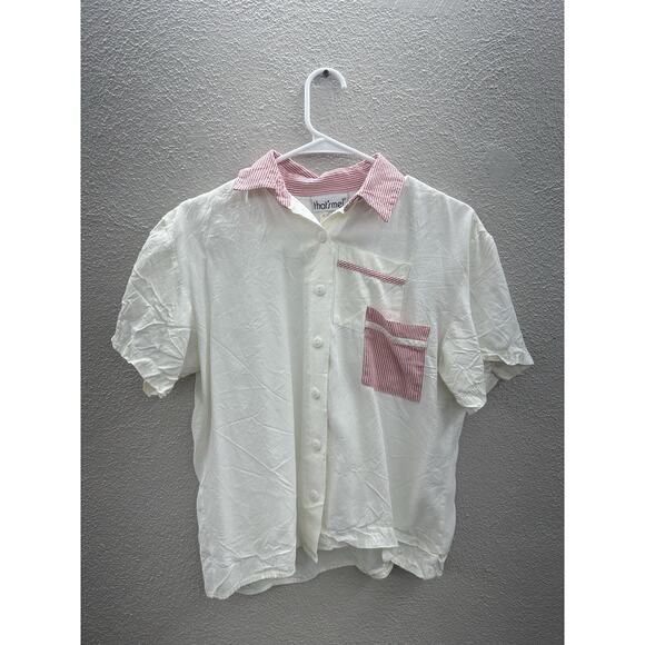 That's Me! Womens Top Size 3/4 White Short Sleeve Button Up Collared VTG - Picture 1 of 11